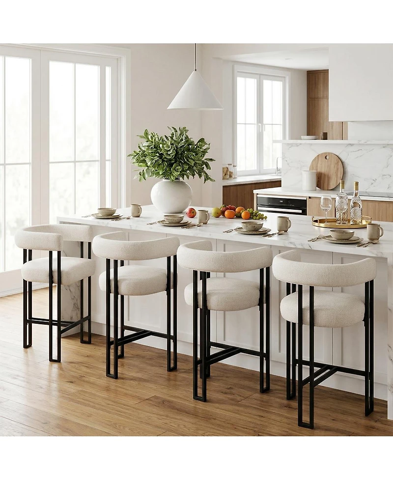 Maison Boucle 24" Fabric Counter Height Stools Set of 4 with Arms, Kitchen Island