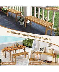 Sugift 63 in Acacia Wood Outdoor Dining Table with Two Benches