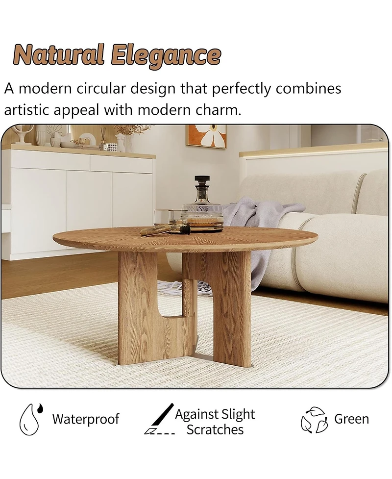 Rainsken 31.5 Inches Round Coffee Table, Rustic Wood Veneer Center Table for Living Room for Angular Sofas Carpet Practical