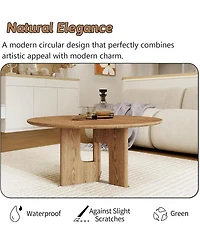 Rainsken 31.5 Inches Round Coffee Table, Rustic Wood Veneer Center Table for Living Room for Angular Sofas Carpet Practical