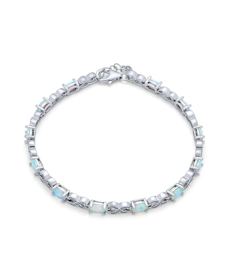 Bling Jewelry Romantic Created White Opal Milgrain Infinity Tennis Bracelet .925 Sterling Silver