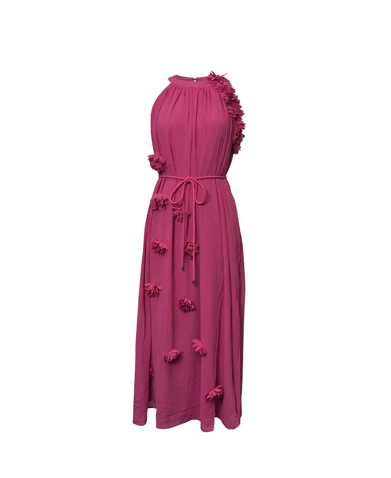 Modenaire Women's Floral Applique Halter Midi Dress