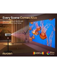Aurzen Mini Smart Projector with NetfIix Included, Auto Focus and Keystone, 16W DoIby Audio, for Home Theater and Outdoor Use