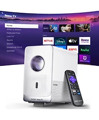 Aurzen Portable Smart Projector with Roku Tv Built-In, Native 1080P, Sealed Optical Engine, DoIby Audio, Home and Outdoor Movie Projector