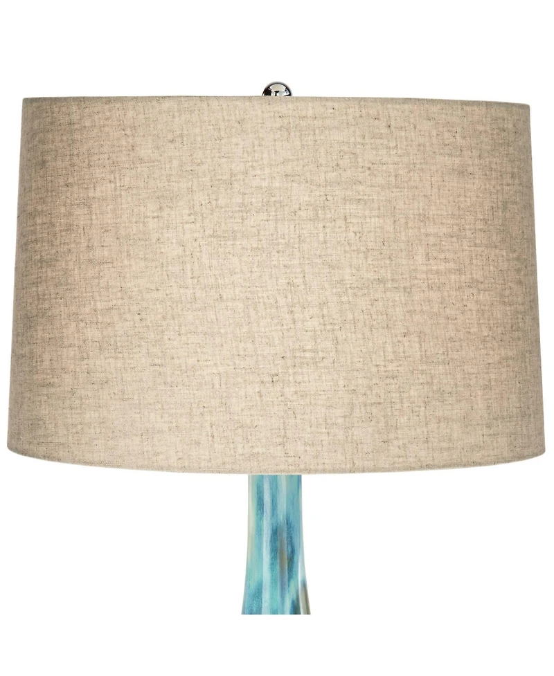 Possini Euro Design Modern Tropical Table Lamp with Usb Dimmer 29 1/2" Tall Blue Green Ceramic Beige Drum Shade for Bedroom Living Room House Bedside