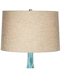 Possini Euro Design Modern Tropical Table Lamp with Usb Dimmer 29 1/2" Tall Blue Green Ceramic Beige Drum Shade for Bedroom Living Room House Bedside