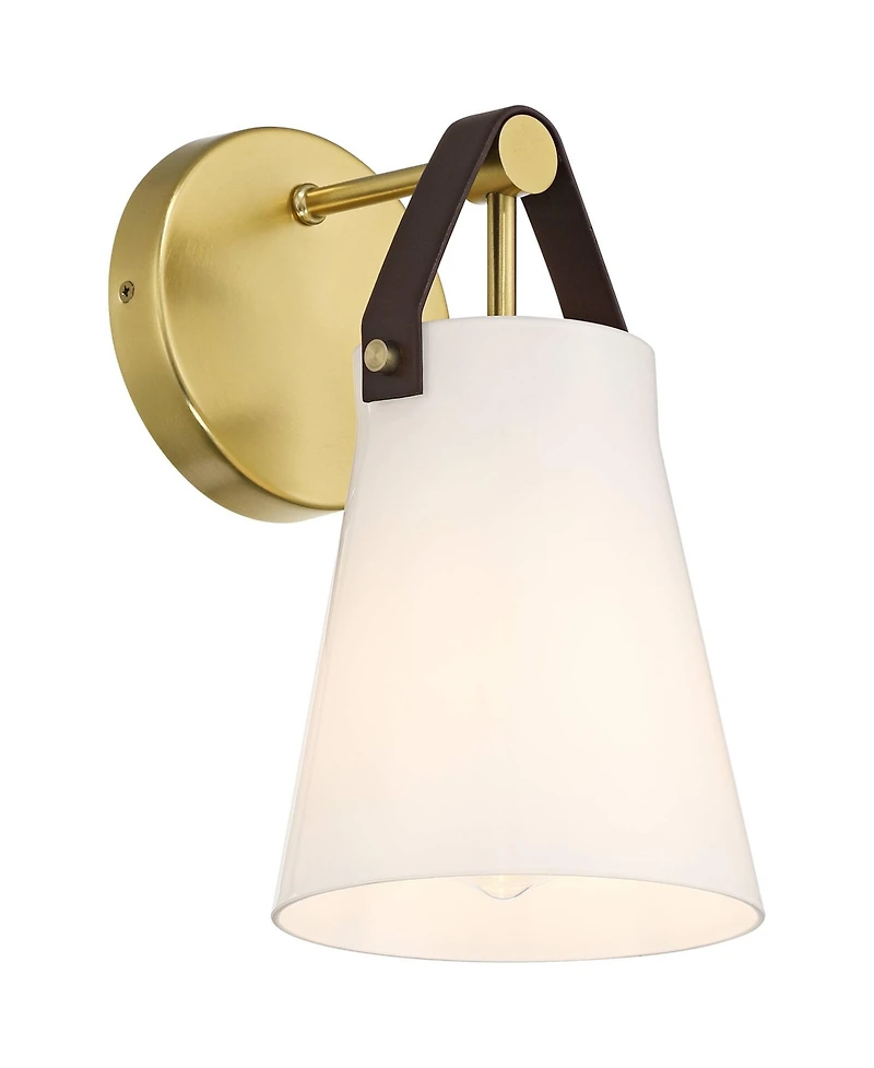 360 Lighting Ashley Antique Brass and Leather Wall Sconce Set of 2