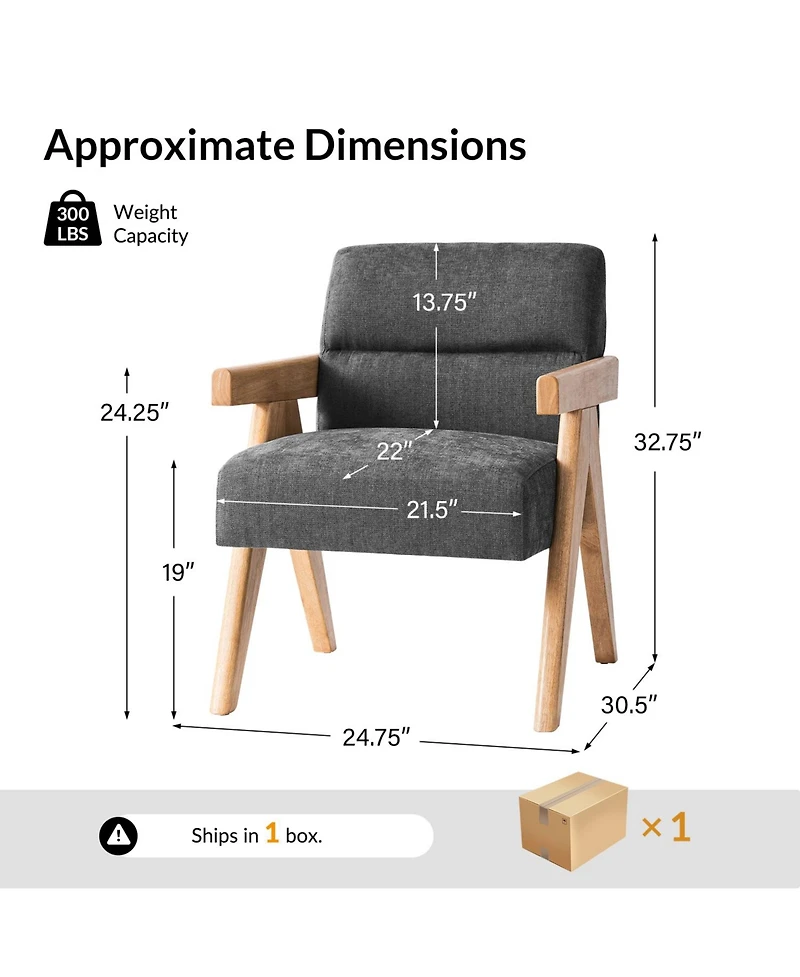 Hulala Home Donohoe Mid-Century Modern Accent Chair With Curved Wood Arms