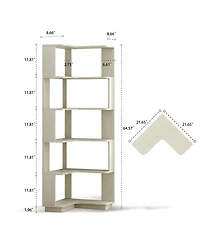 Rainsken 5 Tier L Shaped Bookcase, Modern Geometric Wood Corner Bookshelf, for Home Office, Living Room, Bedroom