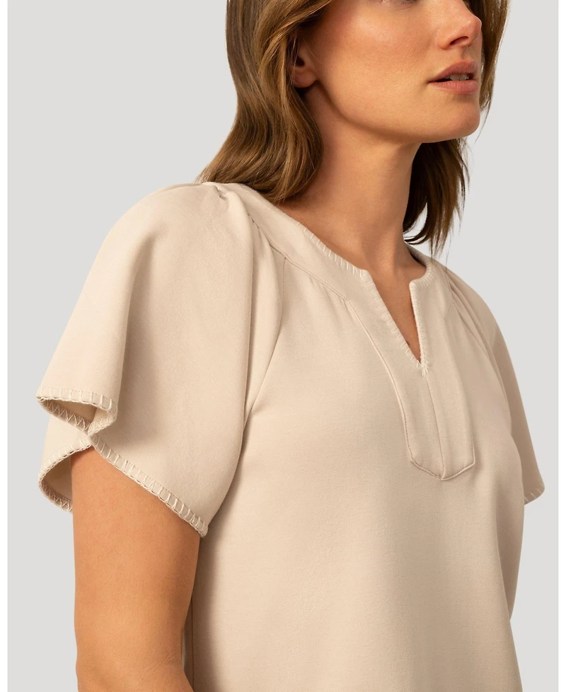 Cable & Gauge Women's Pick Stitch Split Neck Top