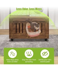 Gaomon Cat Litter Box Enclosure Furniture with Hidden Box, Cat House, Scratching Hammock, Feeding Station, Shelves, and Dog Proof Cabinet.