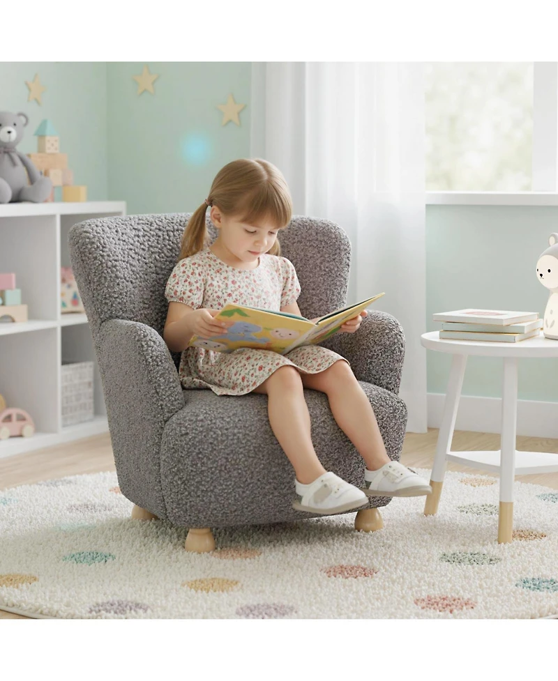 Slickblue Kids Sherpa Armchair Sofa with Wooden Legs, Soft Comfy Toddler Seating Chair
