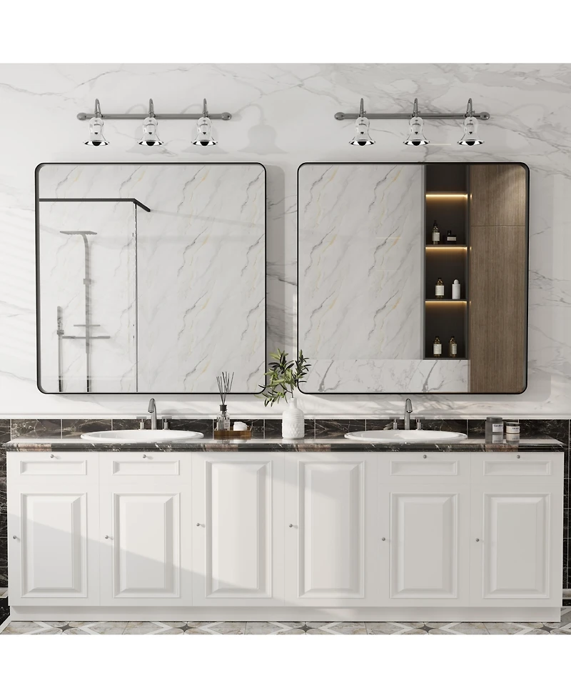 Apmir 36" x 36" High-Strength Tempered Glass and Aluminum Alloy Framed Wall Decor Bathroom Vanity Mirror in Matte Black