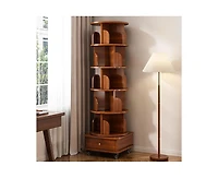 sumyeg 360 Degree Rotating Display Corner Bookshelf 6 Tier Bookcase Storage Rack with Wheels