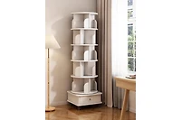 sumyeg 360 Degree Rotating Display Corner Bookshelf 6 Tier Bookcase Storage Rack with Wheels