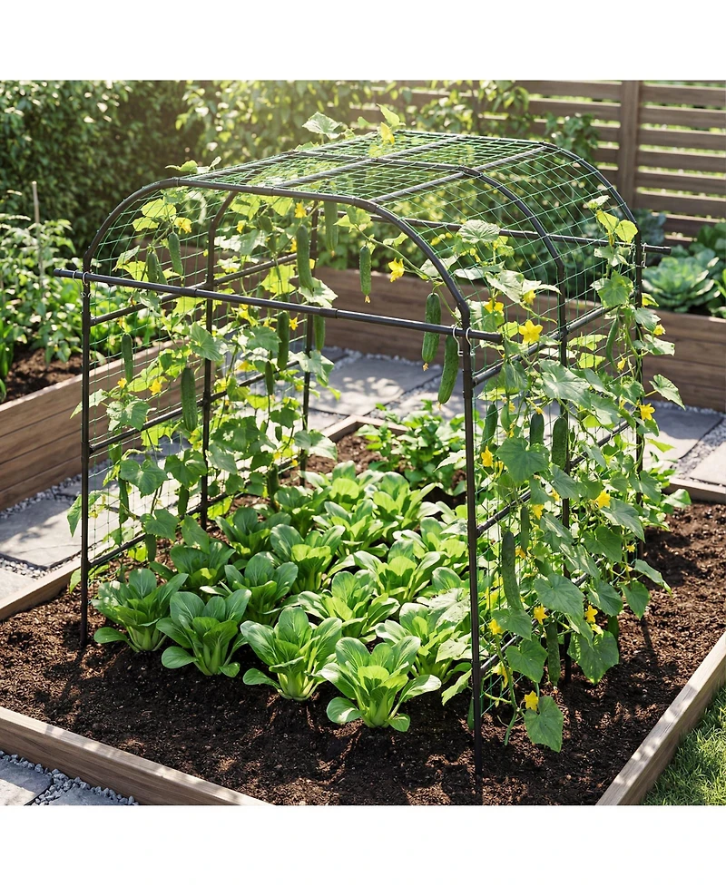 Gymax Metal Garden Arch Trellis for Climbing Plants Outdoor Wide Cucumber Trellis