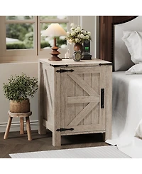 Homfan Rustic Farmhouse Bedside Cabinet with Usb Charging Station, 18" Wide Top, Sliding Barn Door, and Adjustable Shelf for Bedroom or Living Room.