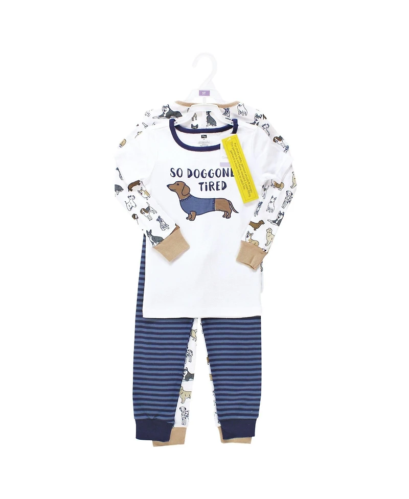 Hudson Baby Toddler Boys Cotton Pajama Set 4-Pack, Navy Dogs