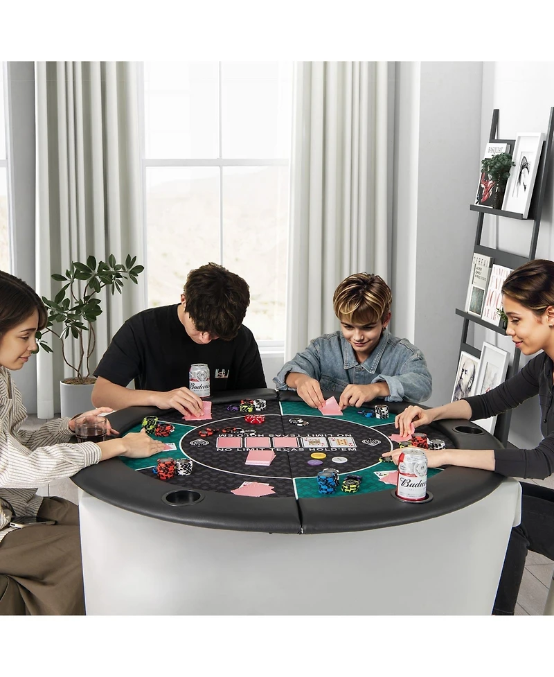 Slickblue Foldable Poker Table Top Round for 6 Players, Portable Card Game Mat