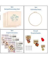 Gnuadz 3 Sets Embroidery Kit Beginners Hoop Flower Diy Craft