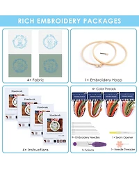 Gnuadz 4 Sets Embroidery Kit Rabbit Animal Cross Stitch Cloth Hoops Threads