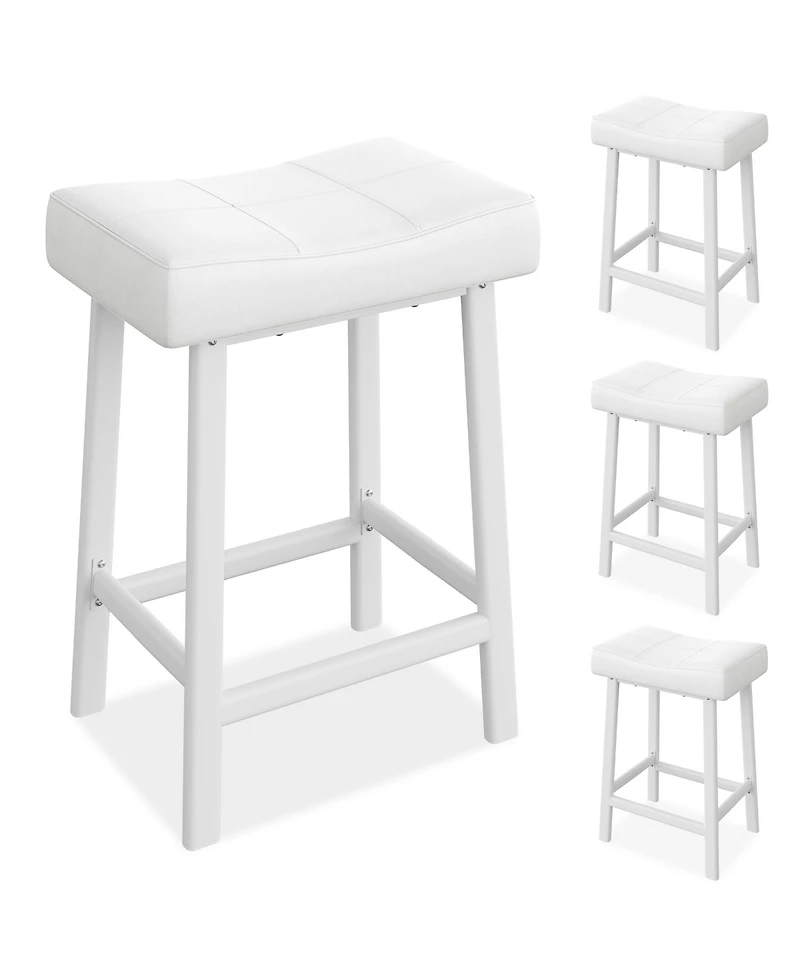 homfan Counter Height Bar Stools Set of 4, 24 Inch Saddle Barstools with Curved Surface, Leather Kitchen Island Chairs for Dining Room, Home Bar