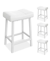 homfan Counter Height Bar Stools Set of 4, 24 Inch Saddle Barstools with Curved Surface, Leather Kitchen Island Chairs for Dining Room, Home Bar