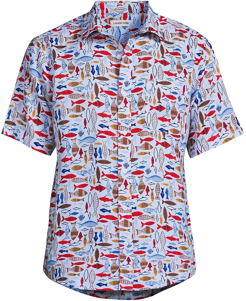 Lands' End Men's Traditional Fit Short Sleeve Linen Shirt