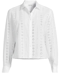 Lands' End Women's Eyelet Cropped Button Front Shirt