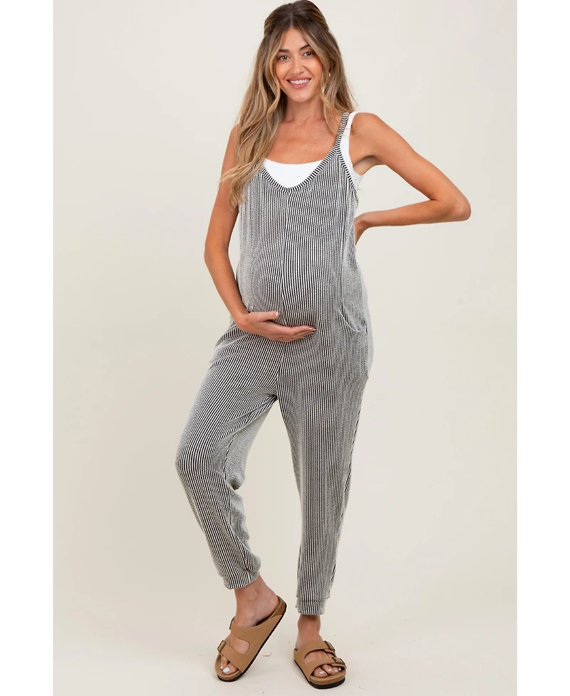 Pinkblush Maternity Charcoal Ribbed Sleeveless Jumpsuit