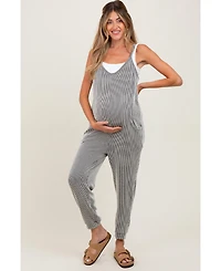 Pinkblush Maternity Charcoal Ribbed Sleeveless Jumpsuit