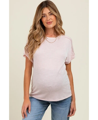 Pinkblush Maternity Pink Ribbed Exposed Seam Short Sleeve Top