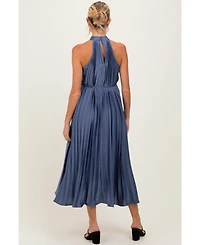 Pinkblush Maternity Navy Blue Pleated Halter Dress
