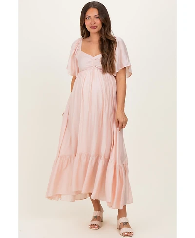 Pinkblush Maternity Blue Flutter Sleeve Ruffle Hem Midi Dress