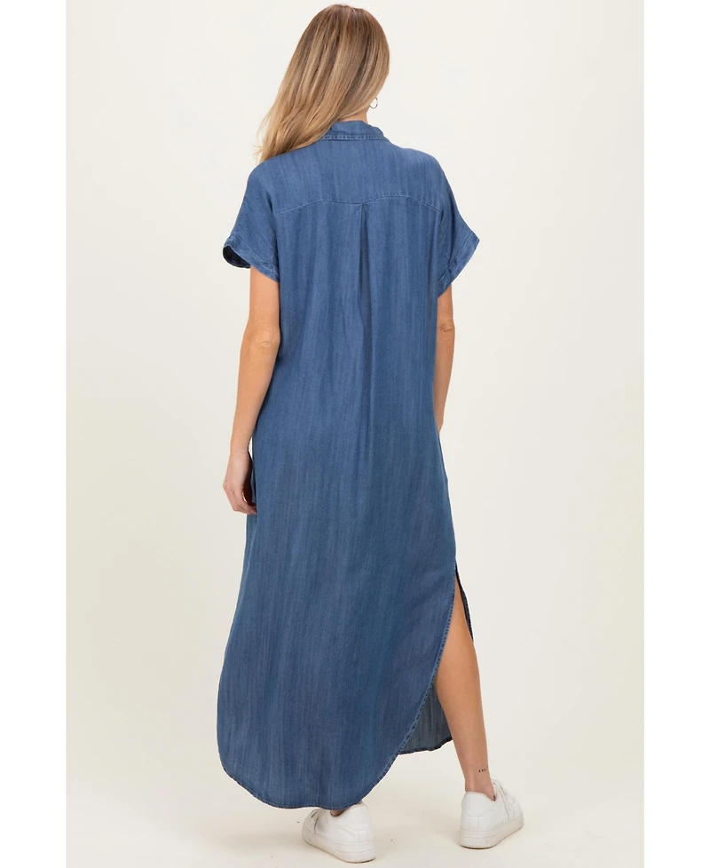 Pinkblush Maternity Blue Chambray Button Down Shirt Dress