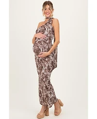 Pinkblush Maternity Mocha Printed Halter Maxi Dress