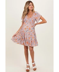 Pinkblush Maternity Lavender V Neck Smocked Bodice Floral Print Dress