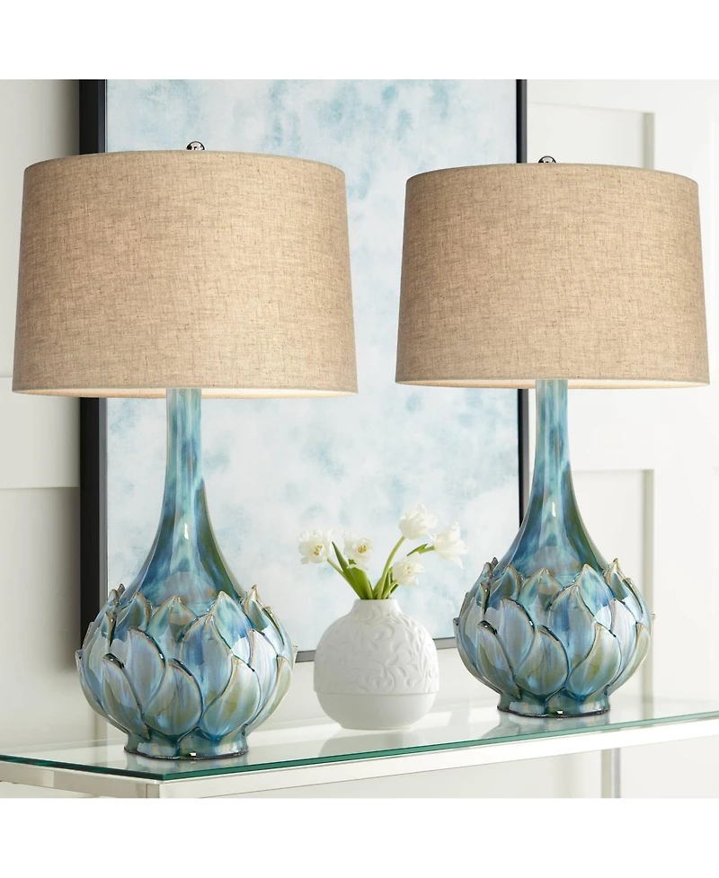 Possini Euro Design Kenya 29 1/2" Tall Modern End Table Lamps Set of 2 Ceramic Living Room Bedroom (Colors May Vary)