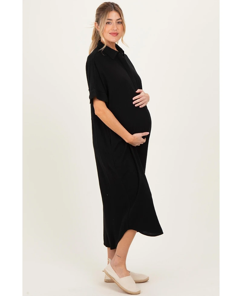 Pinkblush Maternity Black Button Down Midi Shirt Dress
