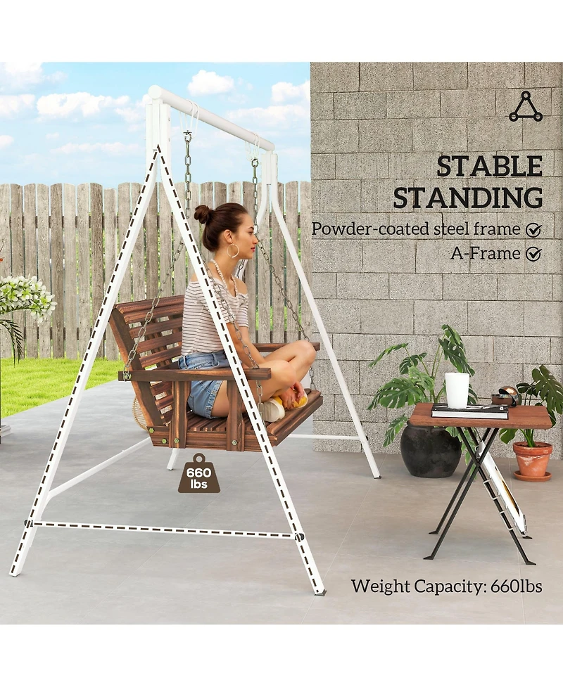 Outsunny Metal Porch Swing Stand, Heavy Duty Swing Frame, Hanging Chair Stand Only,528 Lbs Weight Capacity, for Backyard, Patio, Lawn, Playground, Whi