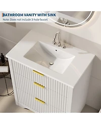 gaomon Fluted Farmhouse Freestanding Bathroom Vanity with Sink, 2 Drawers, Flip-Down Top, Space-Saving Storage