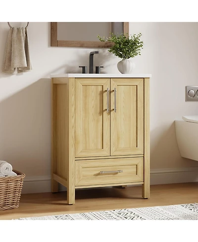 gaomon Bathroom Vanity with Sink, Farmhouse Vintage Freestanding Wood Cabinet Doors and Drawers, Space-Saving Storage for Small