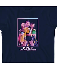 KPop Demon Hunters Boys Box Art Huntrix Youth Navy Crew Neck Short Sleeve