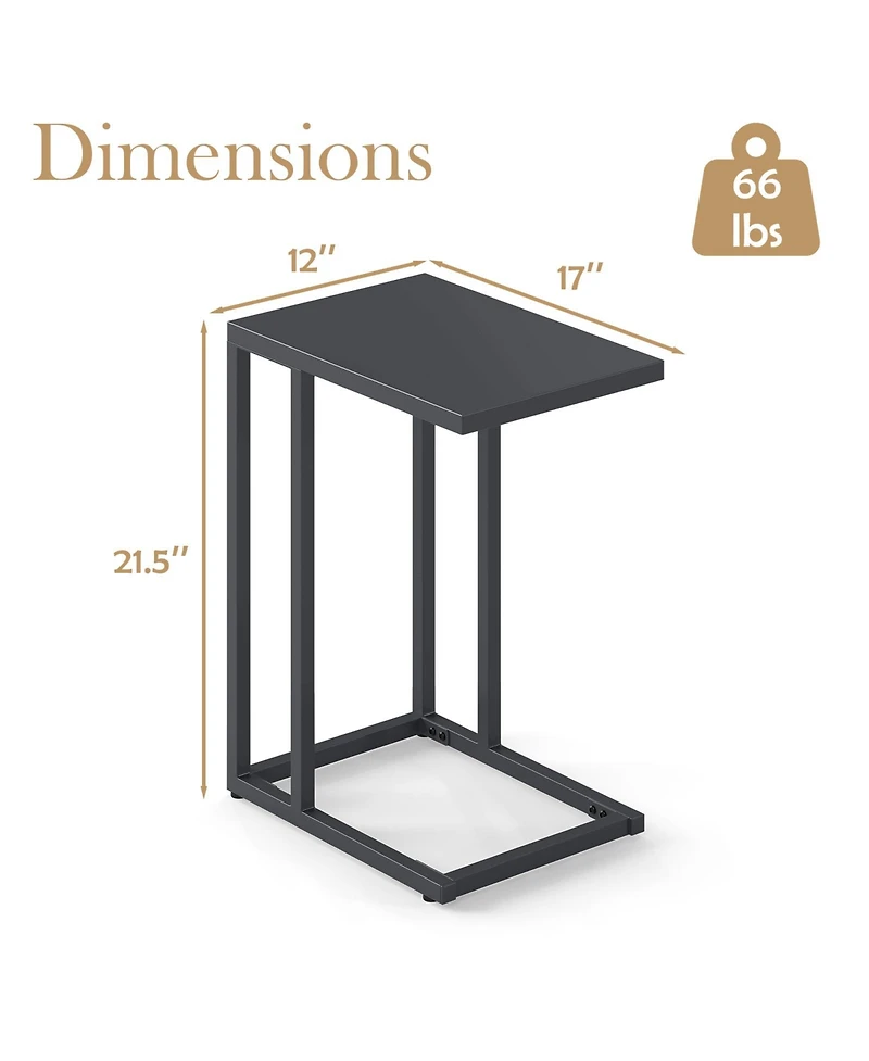 Gymax C Shaped End Table w/ Metal Frame Sofa Table for Small Space Indoor Outdoor