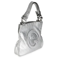 Pre-Owned Gucci Silver Metallic Sakai Diagonal Stitched Calfskin Small Blondie Tote