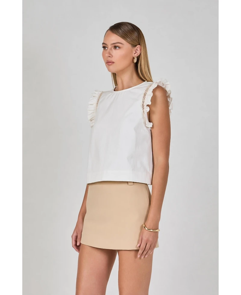 endless rose Women's Sleeveless Embroidered Shoulder Top