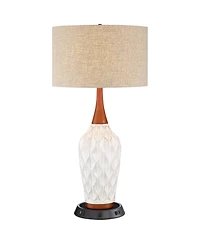 360 Lighting Rocco Modern Mid Century Table Lamp 30" Tall Ceramic with Dimmable Usb and Ac Power Outlet in Base Tan Drum for Living Room House
