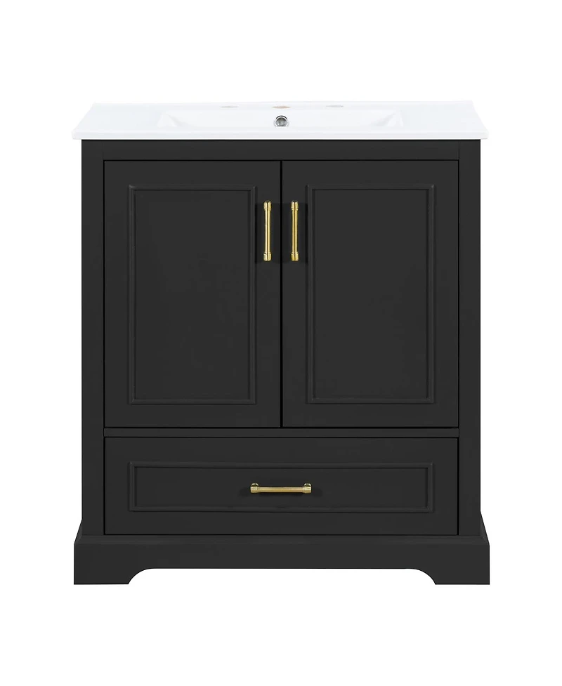 Sillysis 30 Inch Bathroom Vanity with Ceramic Sink, Solid Wood Frame, Soft Close Doors, Drawer and Double Door Shelves