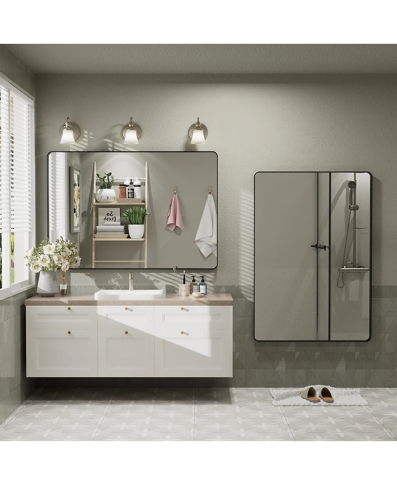 Apmir 30" x 44" High-Strength Tempered Glass and Aluminum Alloy Framed Wall Decor Bathroom Vanity Mirror