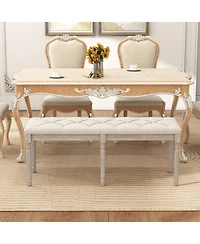 Slickblue Padded Upholstered Bench with Carved Rubberwood Legs